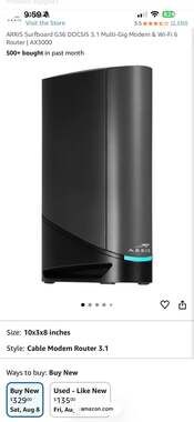 ARRIS SURFboard G36 DOCSIS 3.1 Multi Gig Modem & Wi-Fi 6 Router AX3000